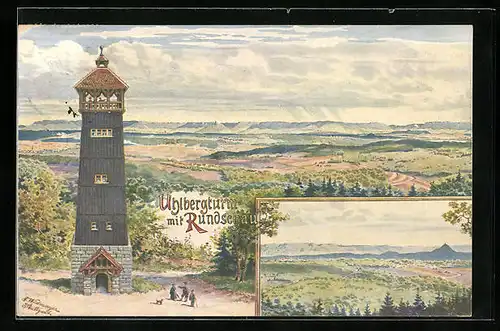 Künstler-AK Filderstadt, Uhlbergturm mit Rundschau