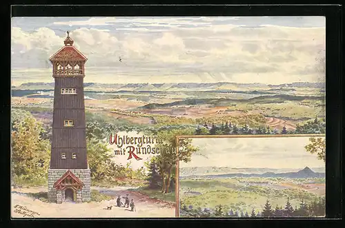 Künstler-AK Filderstadt, Uhlbergturm mit Rundschau