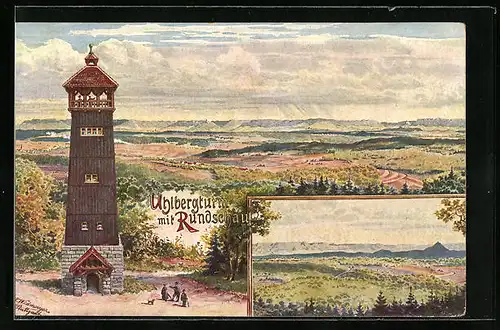 Künstler-AK Filderstadt, Uhlbergturm mit Rundschau