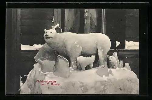 AK Clausthal-Zellerfeld, Schneebauten beim IX. Winterfest des O. H. S. K., Eisbärengruppe von C. Rolvien