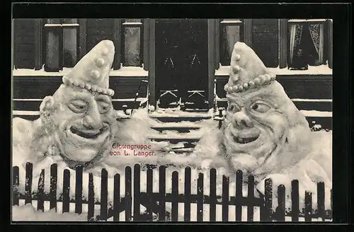 AK Clausthal-Zellerfeld, Schneebauten beim IX. Winterfest des O. H. S. K., Clowngurppe von L. Langer