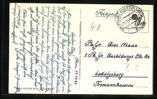 AK Obertürkheim, Strassenpartie mit Gemeindehaus und Rathaus