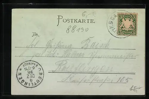 Mondschein-AK Lindau, Teilansicht und Dampfer