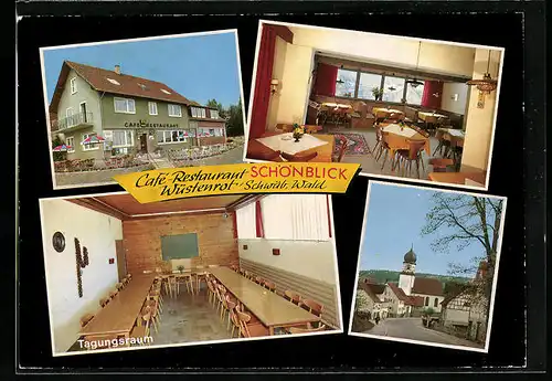 AK Wüstenrot /Schwäb. Wald, Café-Restaurant Schönblick, Innenansichten Tagungsraum u. Gastraum