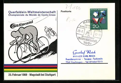 Künstler-AK Magstadt bei Stuttgart, Querfeldein-Weltmeisterschaft 1969, Radrennfahrer