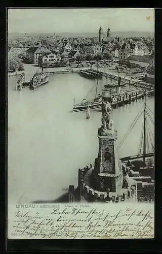 AK Lindau /Bodensee, Löwe am Hafen