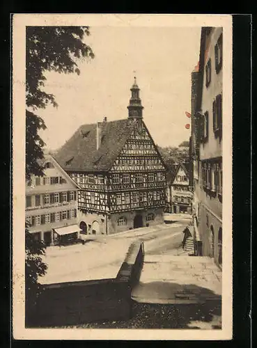 AK Backnang, Strassenpartie mit Rathaus