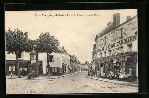 AK Crepy-en-Valois, Place du Paon, Rue de Paris