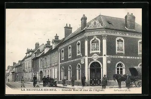 AK La Neuville-en-Hez, Grande Rue et rue de l`Eglise