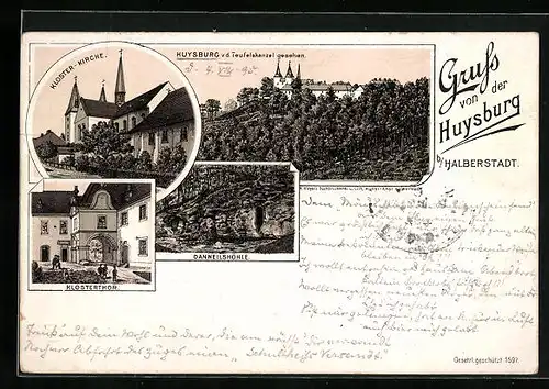 Vorläufer-Lithographie Halberstadt, 1895, Huysburg, Danneilshöhle, Kloster-Kirche