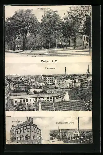 AK Velten i. M., Panorama, Breitestrasse, Postamt, Elektrizitäts-Werk