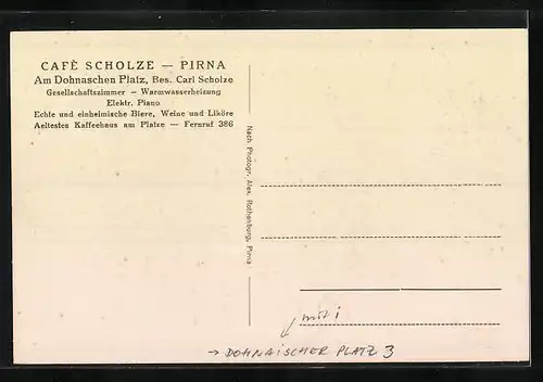 AK Pirna, Café Scholz am Dohnaischer Platz 3