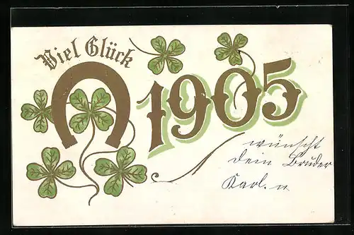 AK Jahreszahl 1905 mit goldenem Hufeisen und Kleeblättern