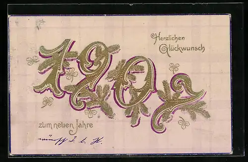 AK Jahreszahl 1907 in Goldener Schrift zum neuen Jahr