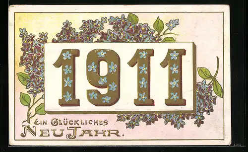 Präge-AK Jahreszahl 1911, Vergissmeinnicht