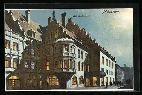 AK München, Gasthof Münchner Hofbräuhaus in mondheller Nacht