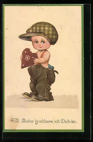 AK Kleiner Junge mit Lebkuchen-Herz