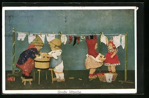 AK Käthe Kruse-Puppe, Grosse Wäsche