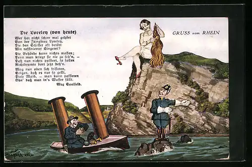 AK Loreley, Verkehrspolizist auf einem Rheinfelsen