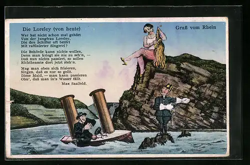 AK Loreley, Verkehrspolizist auf einem Rheinfelsen