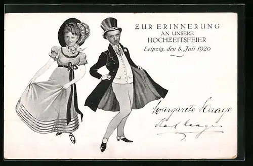 AK Leipzig, Erinnerung an die Hochzeit von Margarete und Karl Haage, 8. Juli 1920