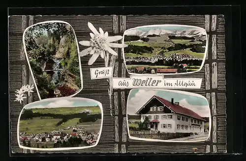 AK Weiler im Allgäu, Gasthaus, Gebirge, Ortsansicht