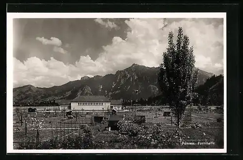 AK Füssen, Blick auf die Turnhalle und Gärten