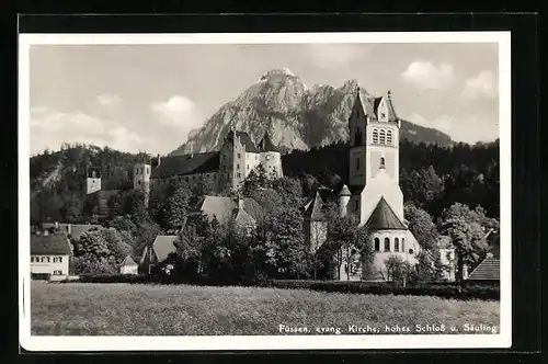 AK Füssen, Evang. Kirche, hohes Schloss und Säuling
