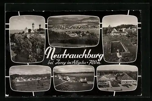 AK Neutrauchburg bei Isny, Ortsansicht, Freibad, Schloss, Gasthof