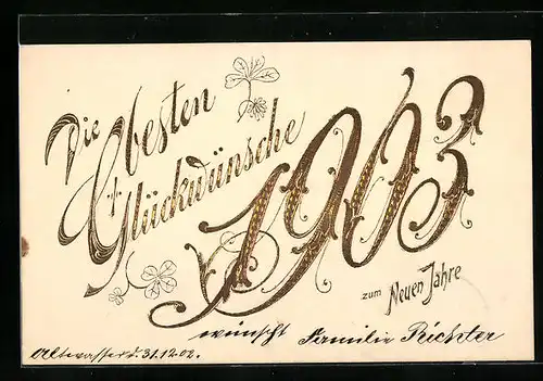 Präge-AK Neujahrsgruss, Jahreszahl 1903