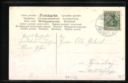 Präge-AK Neujahrsgruss, Jahreszahl 1908, Klee und Maiglöckchen