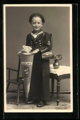 Foto-AK Schulanfang für Jungen im Matrosenanzug