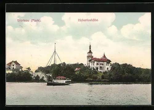 AK Storkow /Mark, Hubertushöhe vom anderen Ufer