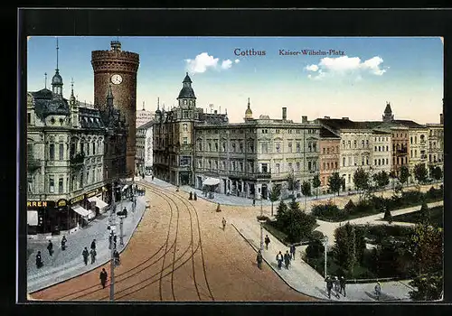 AK Cottbus, Kaiser-Wilhelm-Platz aus der Vogelschau