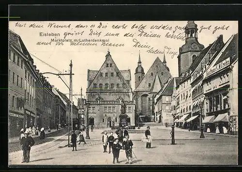 AK Eisleben, Marktplatz mit Lutherdenkmal