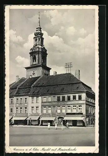 AK Cossen a. d. Oder, Markt mit Marienkirche