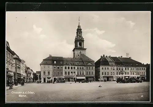 AK Crossen a. d. Oder, Markt mit Geschäften