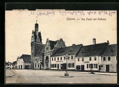 AK Güsten, Am Markt mit Fleischerei, Bäckerei und Rathaus