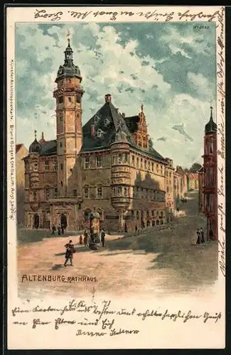 Lithographie Altenburg, Rathaus im Sonnenschein