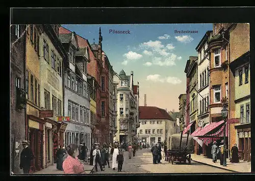 AK Pössneck, Breitestrasse mit Geschäften