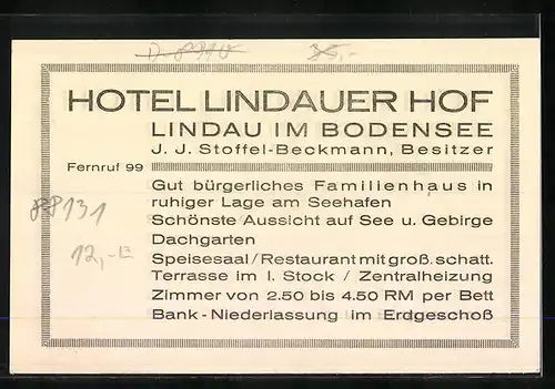 AK Lindau i. B., Hotel Lindauer Hof, Hafenpartie