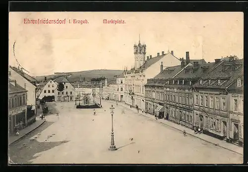 AK Ehrenfriedersdorf i. Erzgeb., Marktplatz mit Geschäften