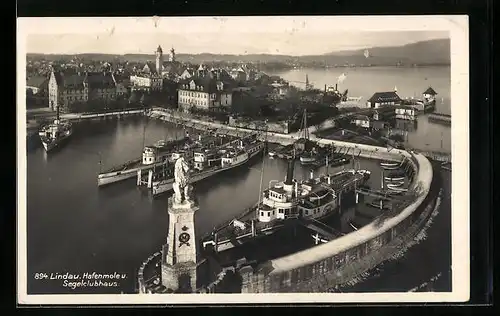 AK Lindau i. Bodensee, Hafenmole und Segelclubhaus aus der Vogelschau
