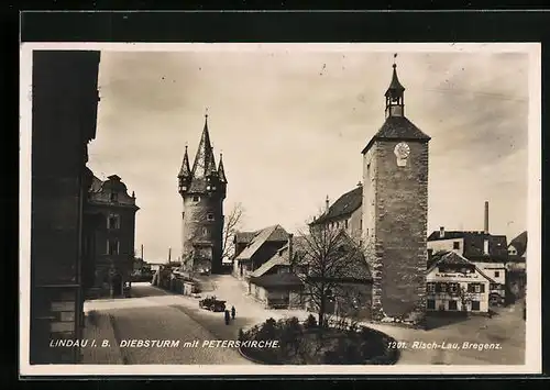 AK Lindau i. Bodensee, Diebsturm mit Peterkirche