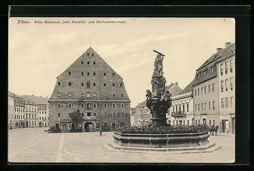 AK Zittau, Altes Salzhaus, Herkulesbrunnen