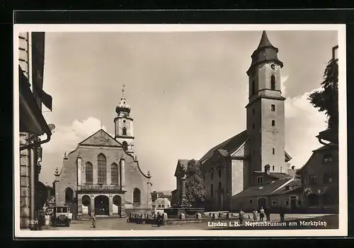 AK Lindau i. Bodensee, Neptunbrunnen am Marktplatz