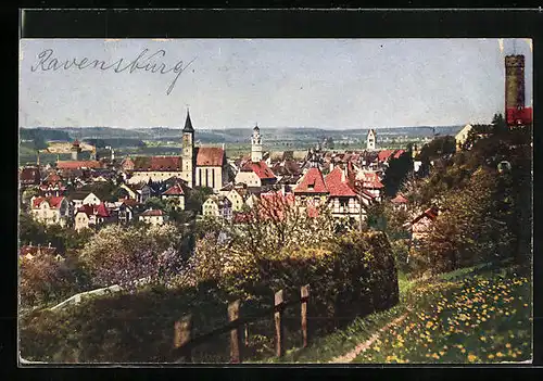 AK Ravensburg, Ortsansicht mit Kirche