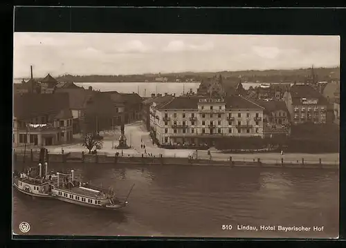 AK Lindau, Hotel Bayrischer Hof mit Dampfer