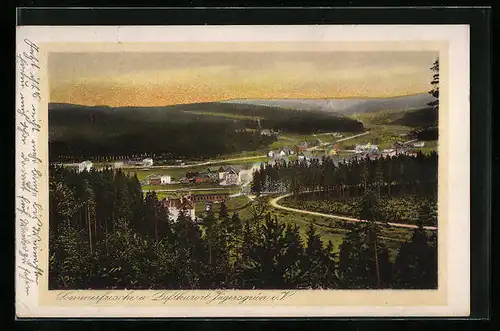 AK Jägersgrün i. V., Panorama im Abendrot