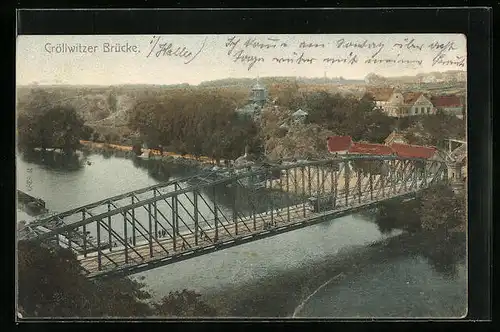AK Halle /Saale, Cröllwitzer Brücke aus der Vogelschau